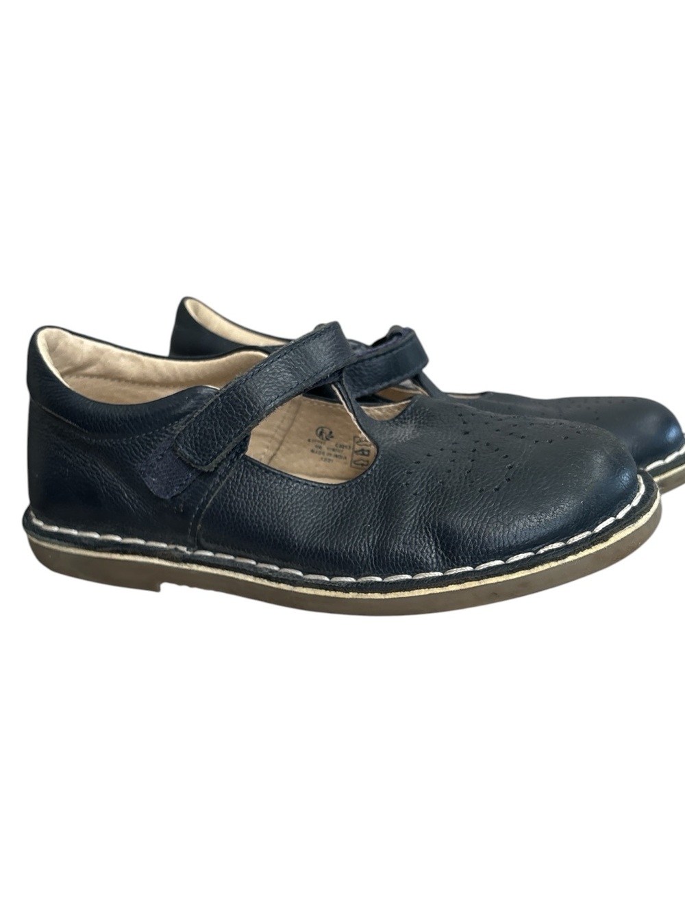 Mini Boden Navy Leather Mary Jane Shoes with Hook-and-Loop Strap 33 US(1.2-2)